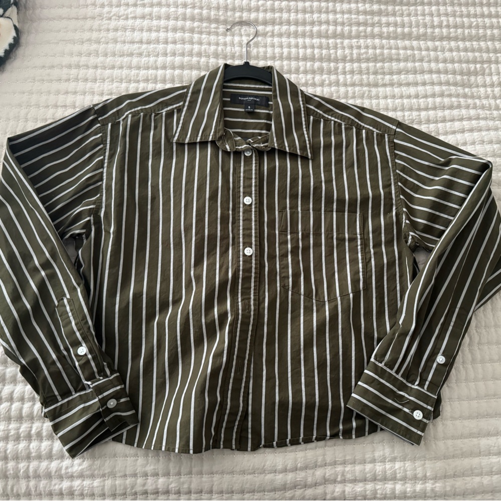 Banana Republic Dark Green Striped Shirt